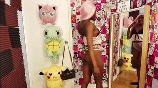 Thick ebony gal LADYKAIYO in a hot one-piece proving no brassiere is more excellent