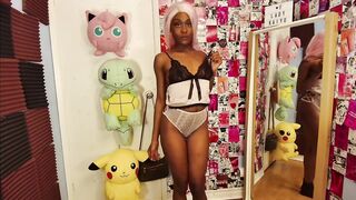 Thick ebony gal LADYKAIYO in a hot one-piece proving no brassiere is more excellent