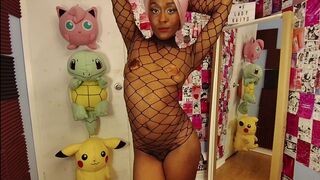 Sexually excited 18yo black LADYKAIYO showing off each curve in a one-piece bodysuit