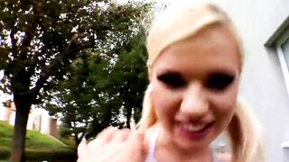 The golden-haired bitch Yasmine Gold struggling with 2 large dicks of Mugur and Titus Metallic to get over here