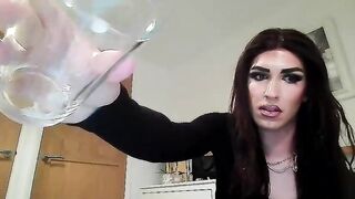 Sissy crossdresser swallows her cum