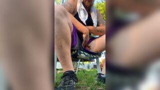 Enjoyable relief in the backyard with neighbors outside