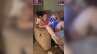 Filming up white cutie gal's micro mini suit during the time that this babe's playing fortnite and that babe's loving it