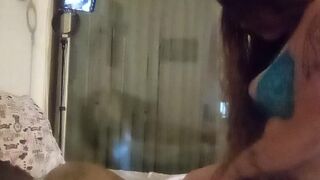 Gal grinding snatch on boy booty and seducing man until this guy turns her around and pounds her juicy twat