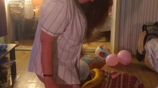 Hawt step mommy in brassiere and pants popping balloons with cigarettes, gets her lustful and cunt wet