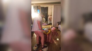 Hawt step mommy in brassiere and pants popping balloons with cigarettes, gets her lustful and cunt wet