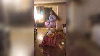 Hawt step mommy in brassiere and pants popping balloons with cigarettes, gets her lustful and cunt wet