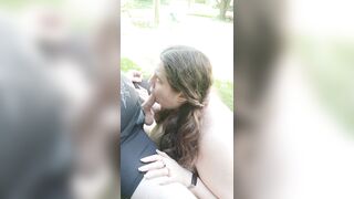Sucking Off The Tip Outside big beautiful woman Swallows Cum