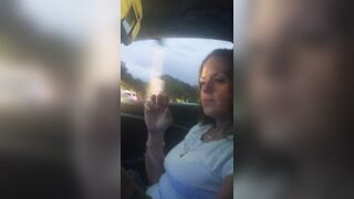 mother I'd like to fuck smokin' cigarettes whilst in passenger seat in vehicle