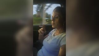 mother I'd like to fuck smokin' cigarettes whilst in passenger seat in vehicle