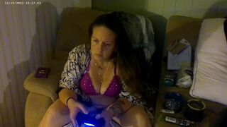 Hawt Mamma Smokin' Cigarettes Playing episode Games In Purple Brassiere and Pants