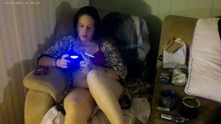 Hawt Mamma Smokin' Cigarettes Playing episode Games In Purple Brassiere and Pants