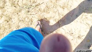 Compilation of a pair undressing and masturbating. Tugjob in public places - beach, shops.