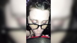 big beautiful woman with glasses deepthroats, sucks and swallows dad’s cumload