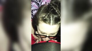 big beautiful woman with glasses deepthroats, sucks and swallows dad’s cumload