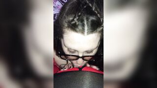 big beautiful woman with glasses deepthroats, sucks and swallows dad’s cumload