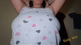 Katty Milk plays and shakes her massive natural melons in front of the camera