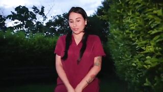 employee having sex in the garden with her boss