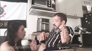 Neighbour waits for her cuckolded spouse to leave and goes to the abode of her wheelchair-tied neighbour to give him her pussy as a birthday present (FULL MOVIE ON RED)