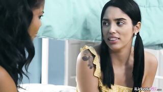 Large melons black lesbo fingering her virgin latin chick roommate