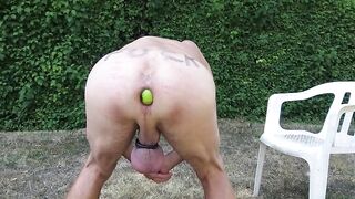 ribald homosexual pig servenaked outdoor now in peniscage with apples in butt and bodywriting
