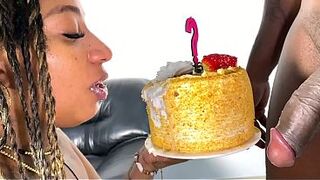 I bust my step sister's booty on her birthday and put my cum on the cake