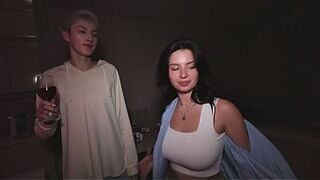 Breasty hotty cheats on her boyfriend at a abode party and squirts in front of him