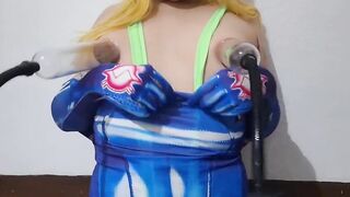 Puffy Nipps Sissy Samus Pumping and Lactatingg her Bazookas with Vacuum Milking Machine until they Grow (Breast Expansion)