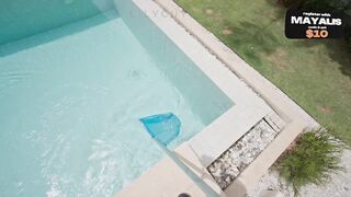 Small Redhead Gets Drilled Hard by Pool Cleaner