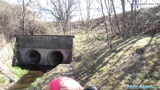 Public Agent Peachy butt taut cunt art student swallows