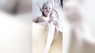 Pink haired cutie widens legs wide open ?
