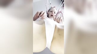 Pink haired cutie widens legs wide open ?