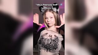 Large boobs bounce as that babe teases with tongue ?