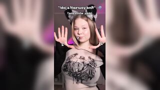 Large boobs bounce as that babe teases with tongue ?