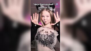 Large boobs bounce as that babe teases with tongue ?