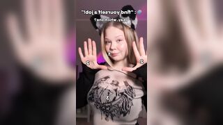 Large boobs bounce as that babe teases with tongue ?