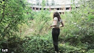 urbex date turns into sneaky public sex with hawt brunette hair