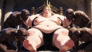 SSBBW Queen Body Worship - Slaves Licking Her Whole Body to Climax