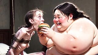 Slim Angel Getting Fed by Giant Chubby Woman - Contrast Feeding Fetish