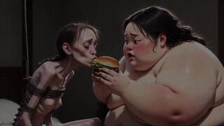 Slim Angel Getting Fed by Giant Chubby Woman - Contrast Feeding Fetish