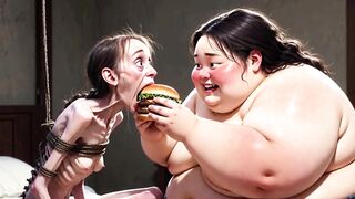 Slim Angel Getting Fed by Giant Chubby Woman - Contrast Feeding Fetish