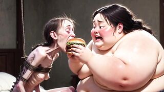 Slim Angel Getting Fed by Giant Chubby Woman - Contrast Feeding Fetish