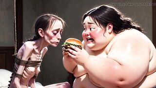 Slim Angel Getting Fed by Giant Chubby Woman - Contrast Feeding Fetish