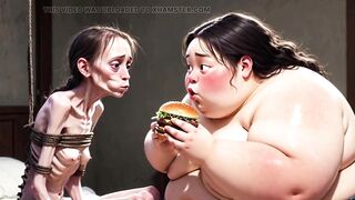 Slim Angel Getting Fed by Giant Chubby Woman - Contrast Feeding Fetish