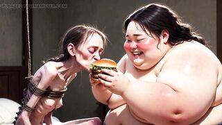 Slim Angel Getting Fed by Giant Chubby Woman - Contrast Feeding Fetish