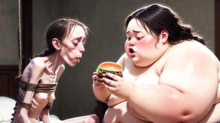 Slim Angel Getting Fed by Giant Chubby Woman - Contrast Feeding Fetish