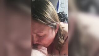 Super hawt knob sucking queen dominant-bitch fingers his butt rides his shlong sucks his dong with her cum all over it to make him cum