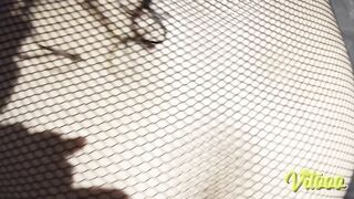 Ebony-haired beauty in high heels and fishnet underware – Hot hotty