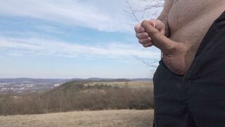 Showing off my large buddy. Jerking outdoor someone can see me. 4K