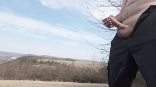 Showing off my large buddy. Jerking outdoor someone can see me. 4K